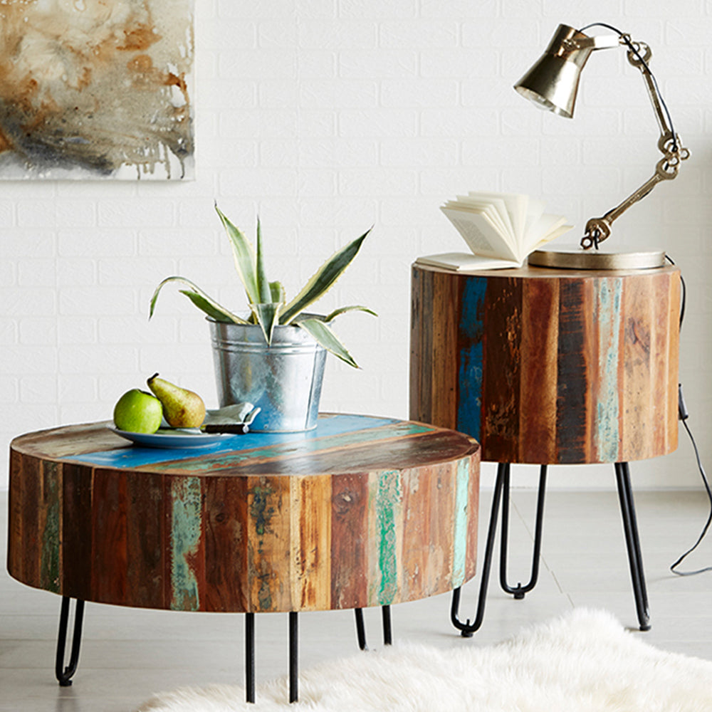 Reclaimed Style Drum Side Table