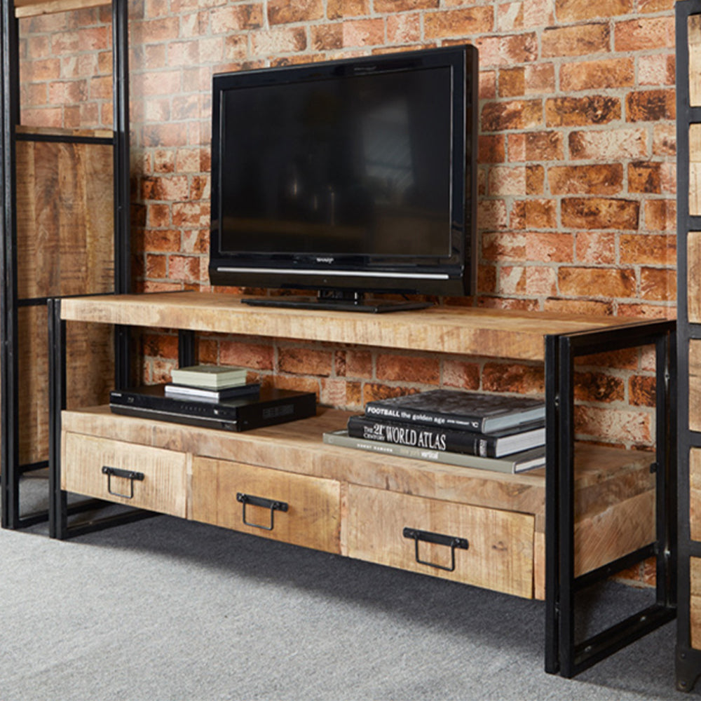 Industrial Range Large Tv Plasma Stand With 3 Drawer