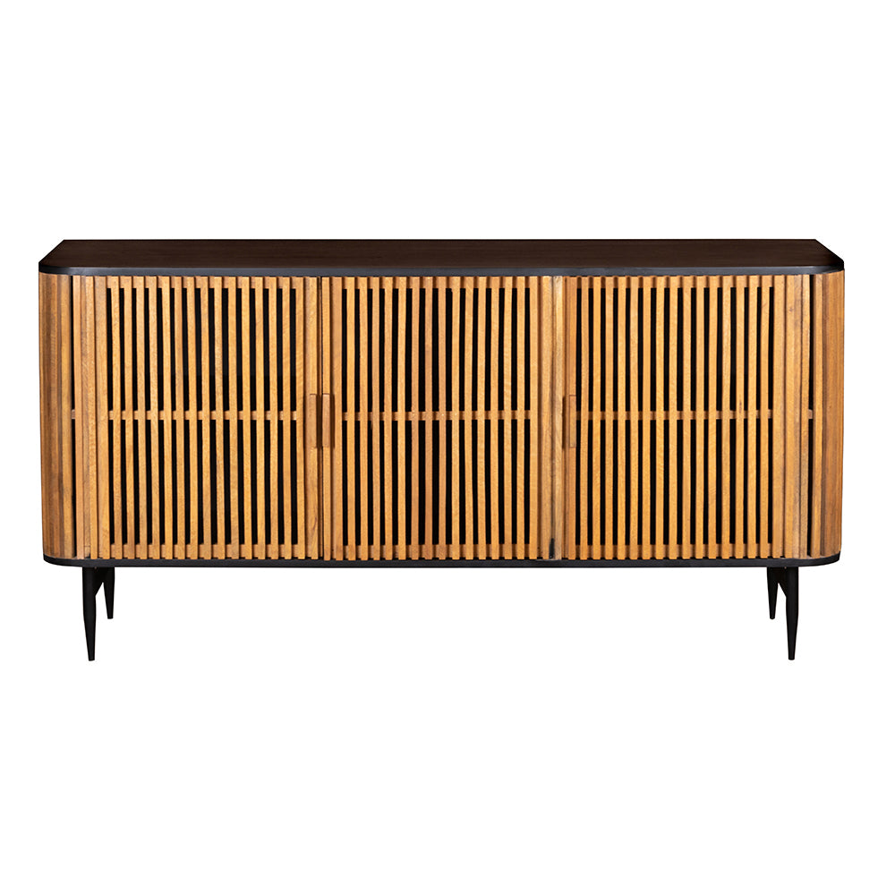 Stylish Round Sideboard With Grooved Front