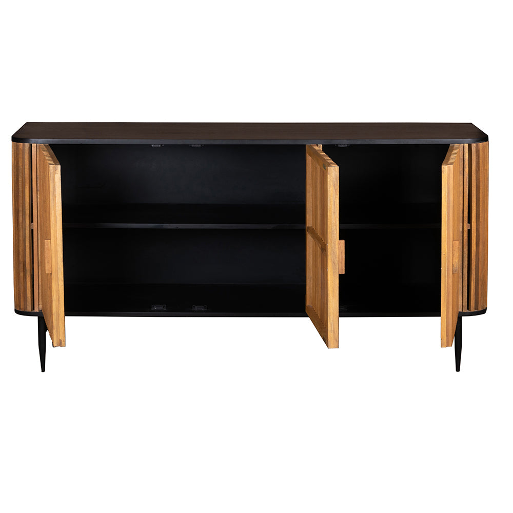 Stylish Round Sideboard With Grooved Front