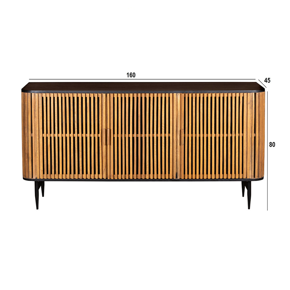 Stylish Round Sideboard With Grooved Front