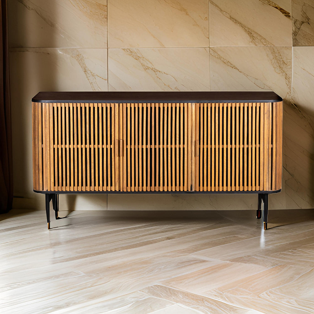 Stylish Round Sideboard With Grooved Front