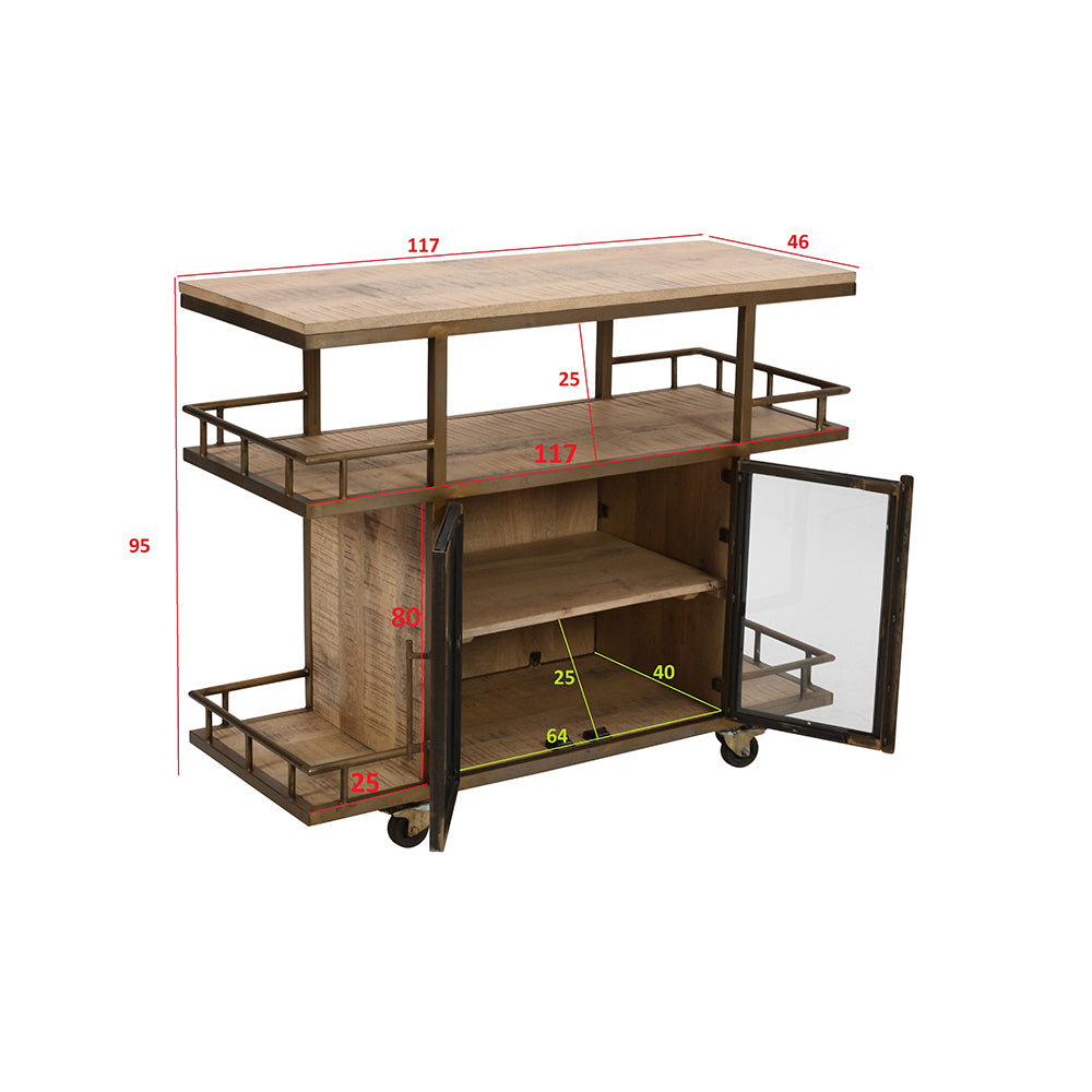 Bar Cart & Wine Trolley With Double Door Storage