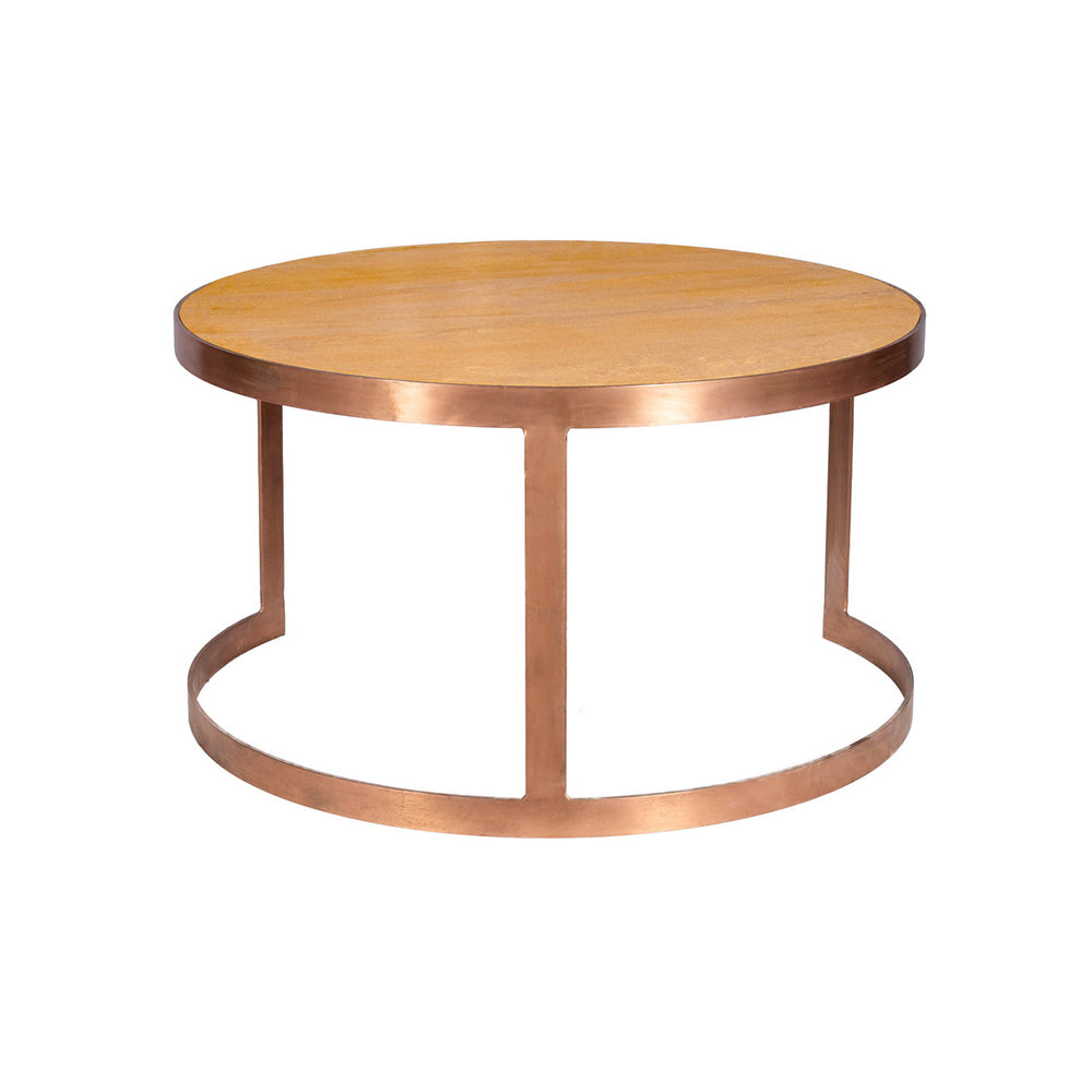 Handcrafted Bronze Metal Frame Round Coffee Table with Top Gold Marble