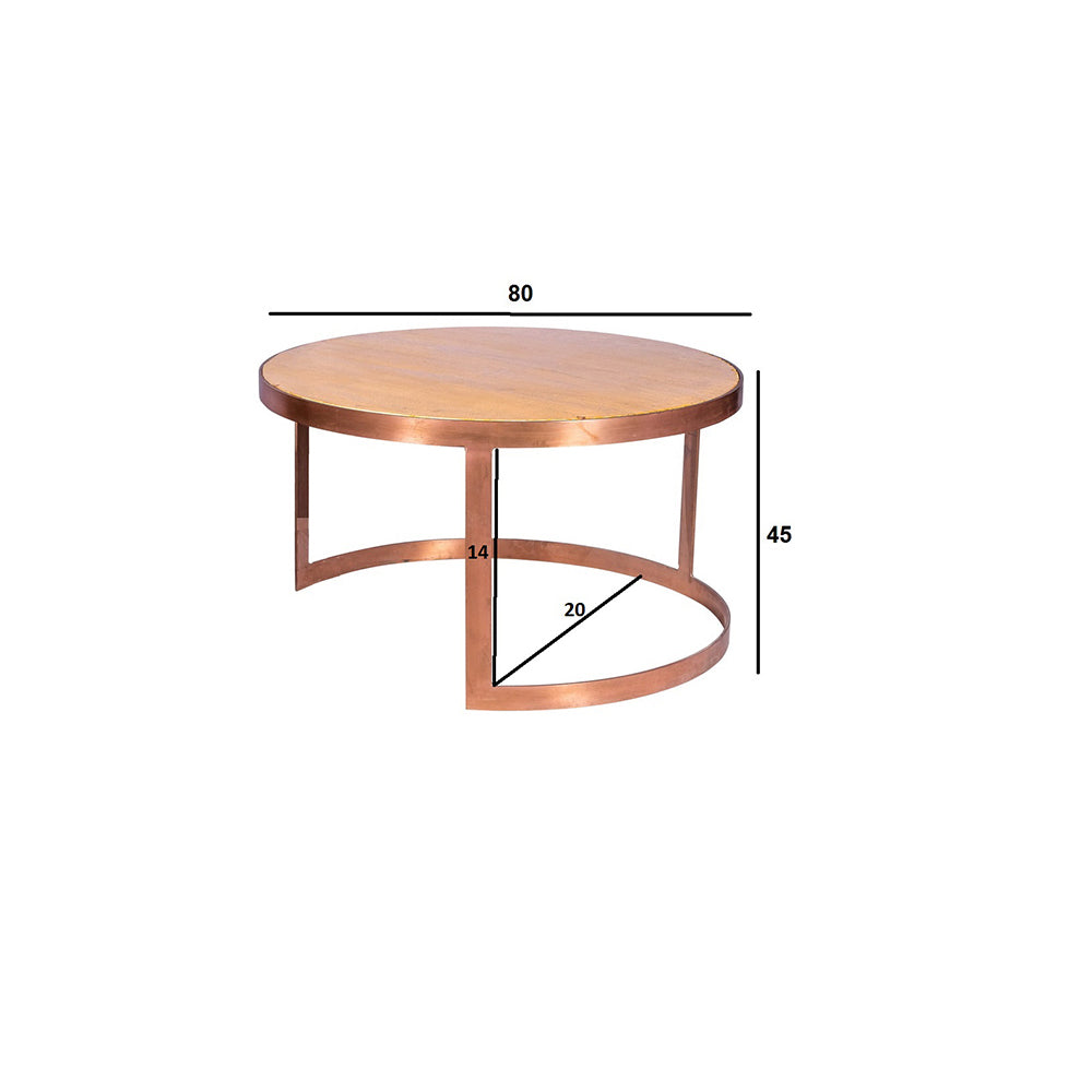 Handcrafted Bronze Metal Frame Round Coffee Table with Top Gold Marble