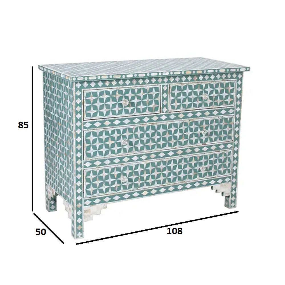 Art Deco Inlay Green Sideboard