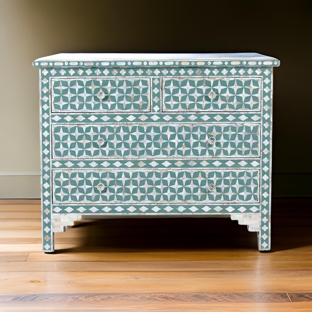 Art Deco Inlay Green Sideboard