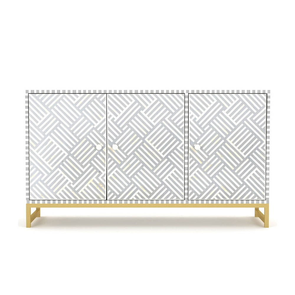 Floral Bone Inlay Light Grey Sideboard
