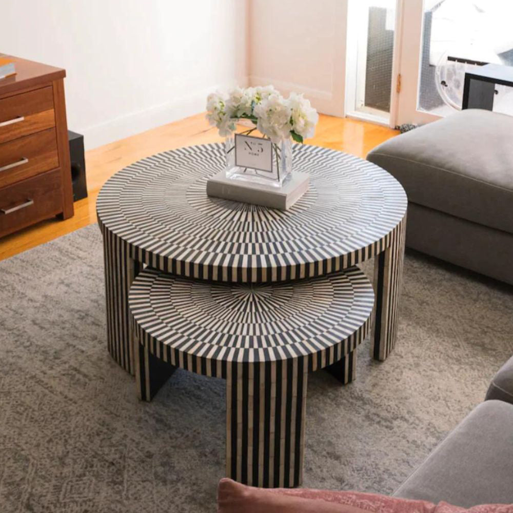 Ivory Mosaic Black Coffee Table S/2