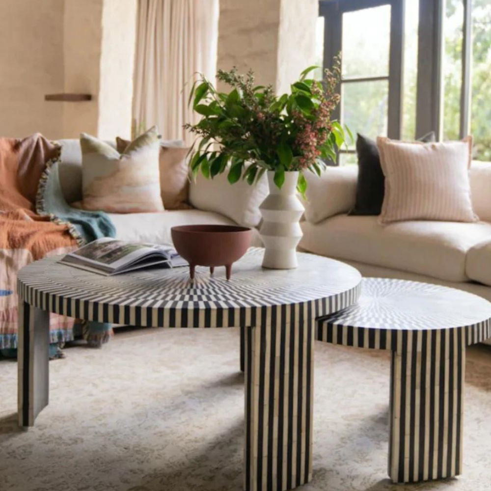 Ivory Mosaic Black Coffee Table S/2