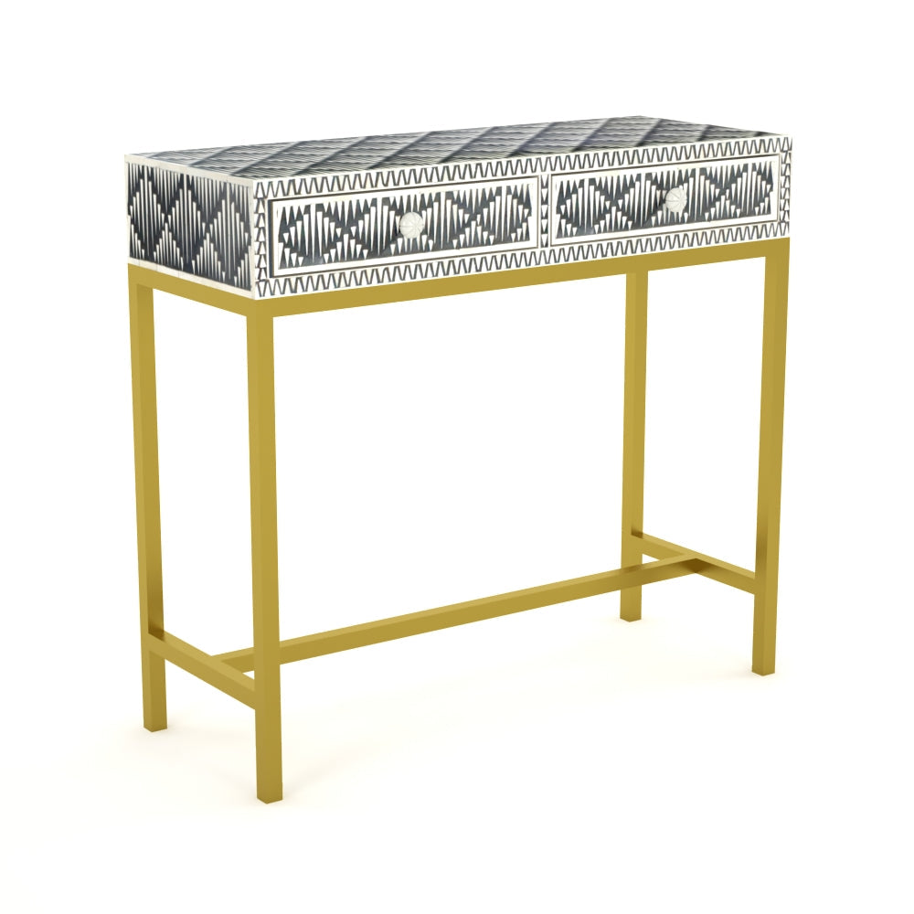 Geometric Inlay Accent Grey Console Table