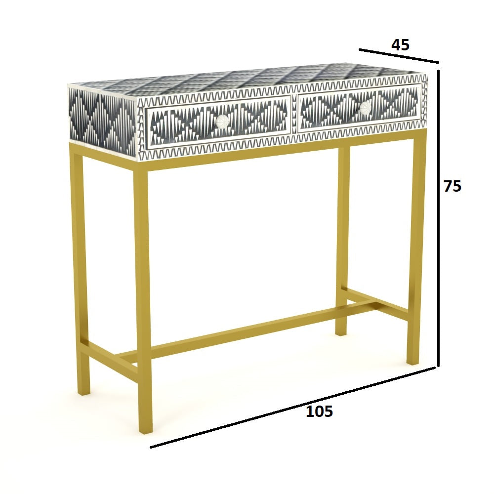 Geometric Inlay Accent Grey Console Table