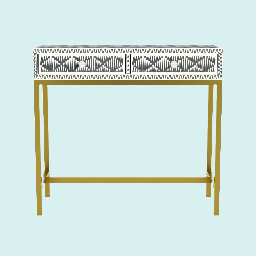 Geometric Inlay Accent Grey Console Table