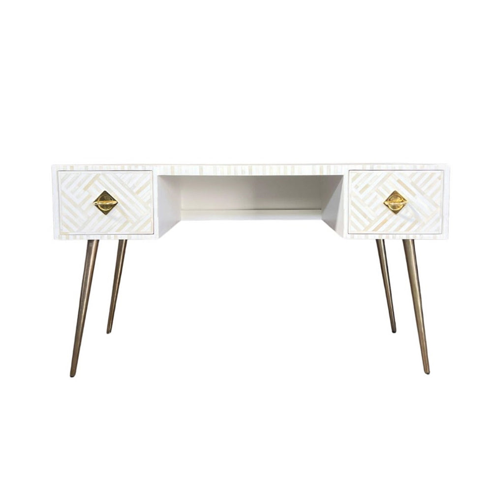 Pearl-Accent Bone White Console Table