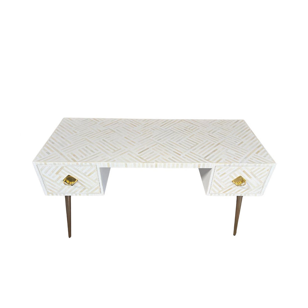Pearl-Accent Bone White Console Table