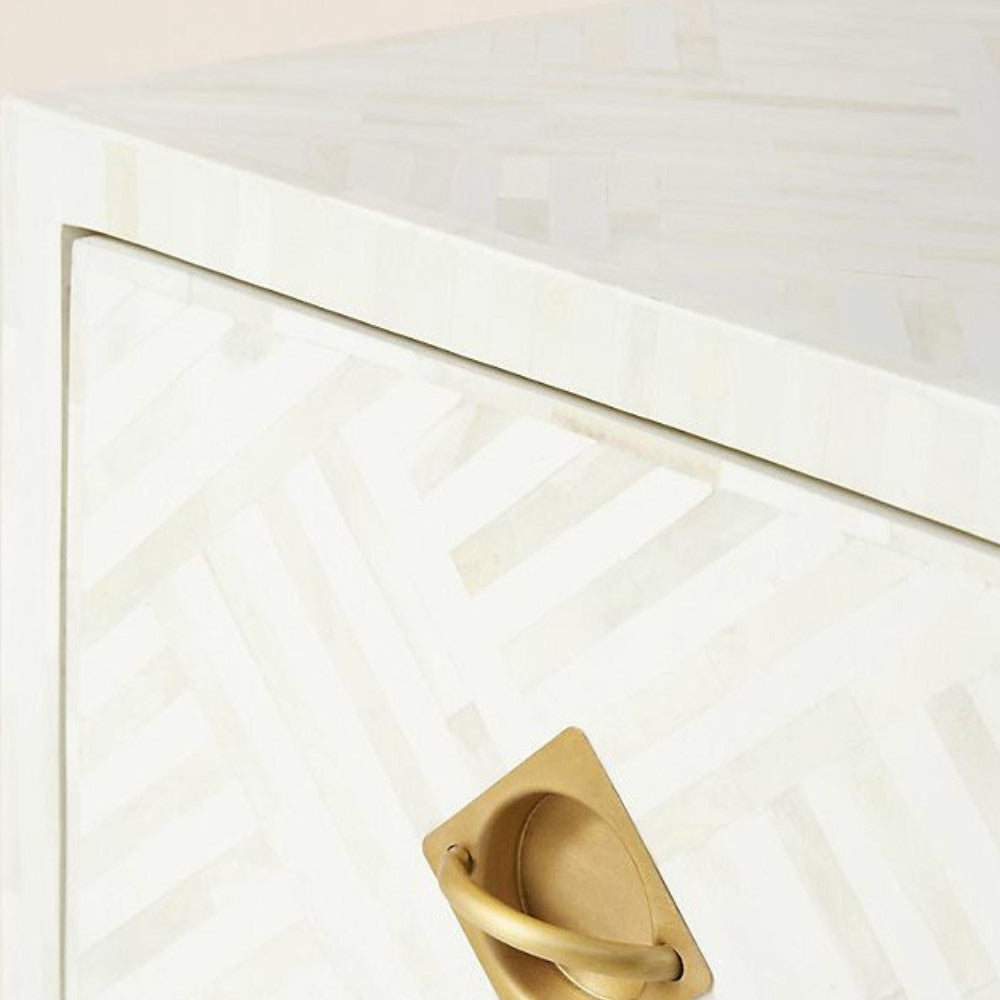 Pearl-Accent Bone White Console Table