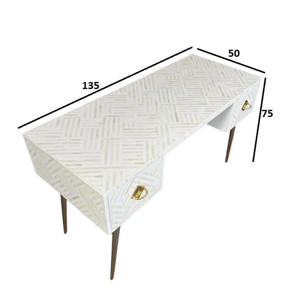 Pearl-Accent Bone White Console Table