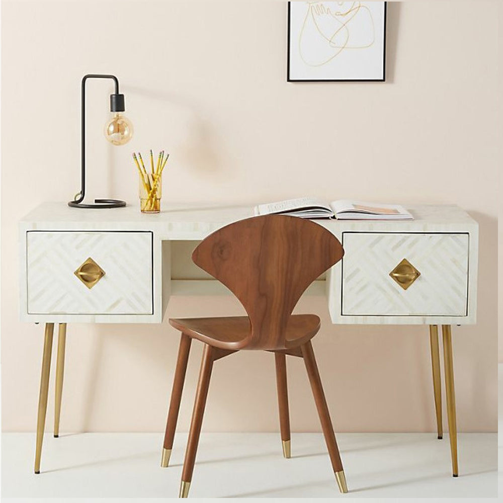 Pearl-Accent Bone White Console Table