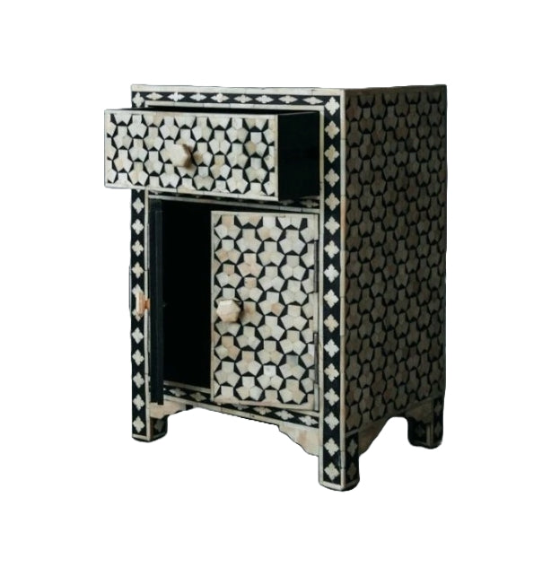 Moonlit Petal Black & White Accent Table