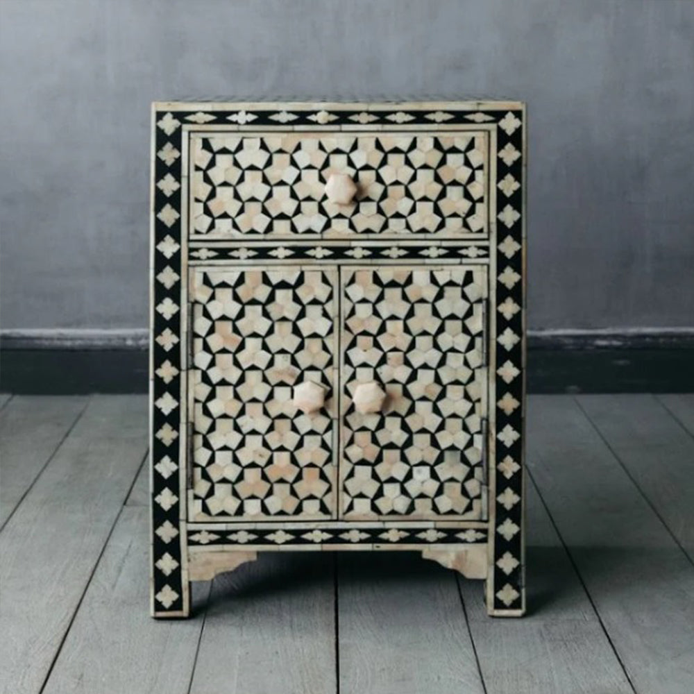 Moonlit Petal Black & White Accent Table