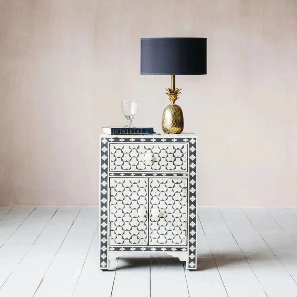 Moonlit Petal Black & White Accent Table