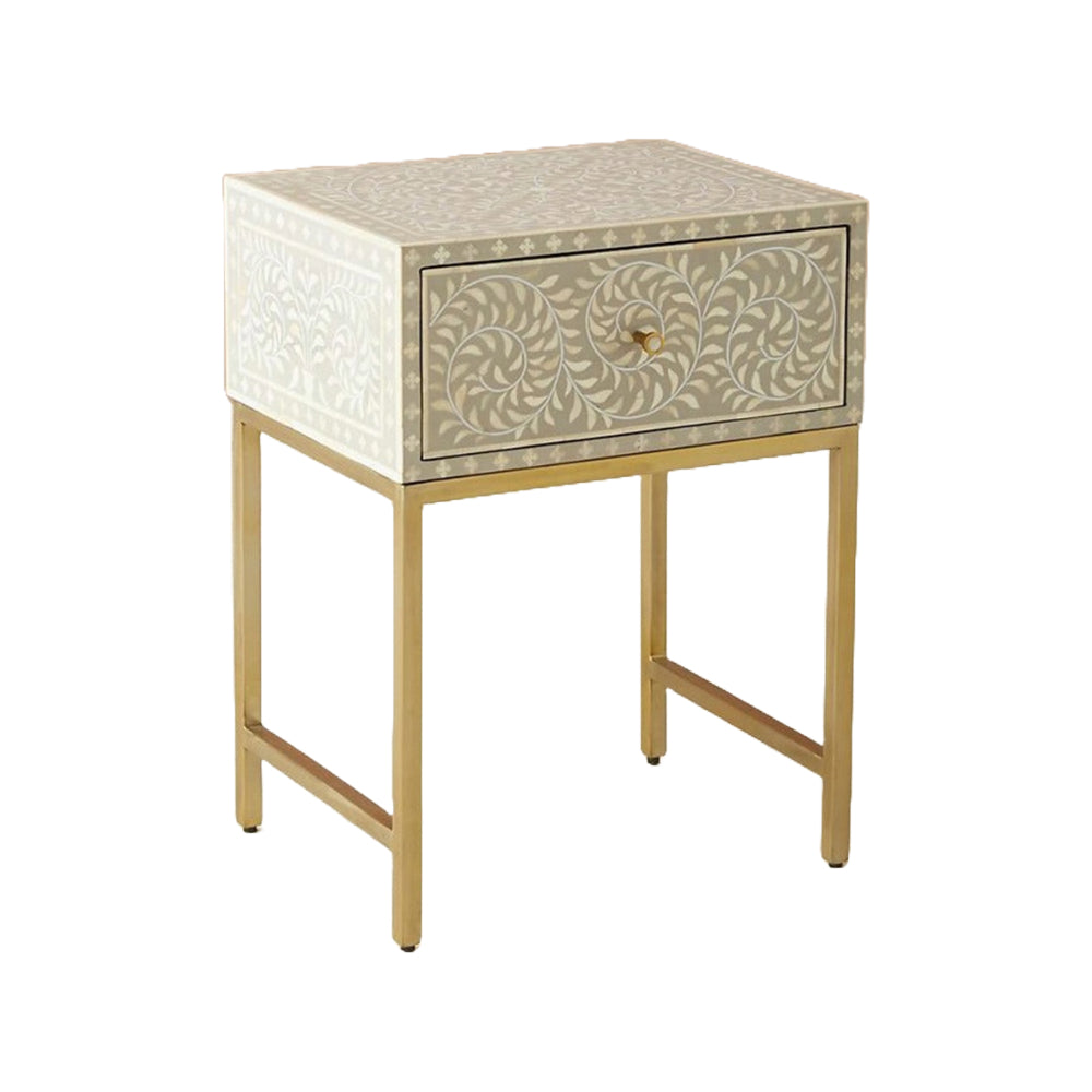 Classic Ivory Bone Grey Bedside Table
