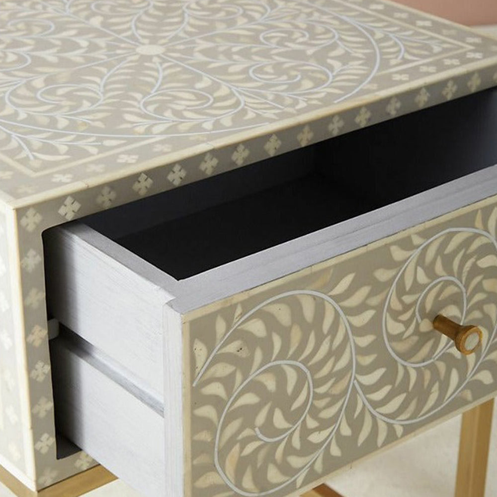 Classic Ivory Bone Grey Bedside Table