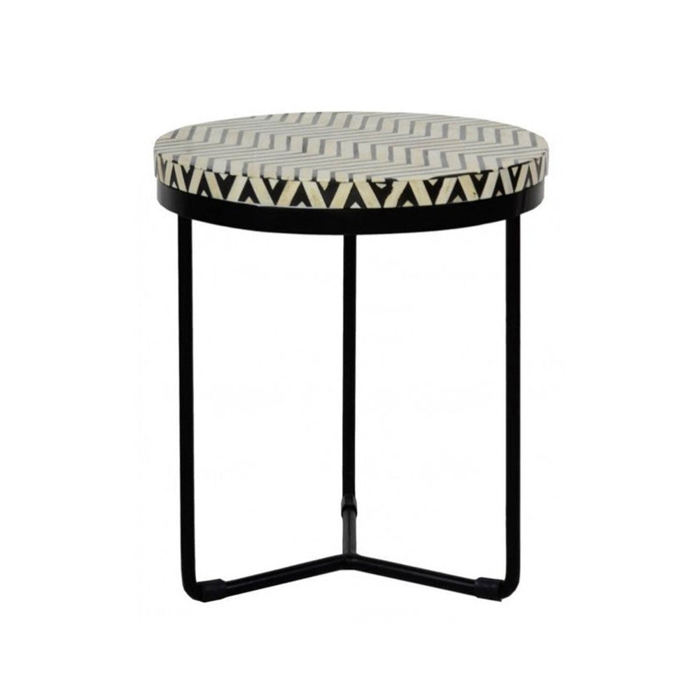 Regal Petal Inlay Black Side Table