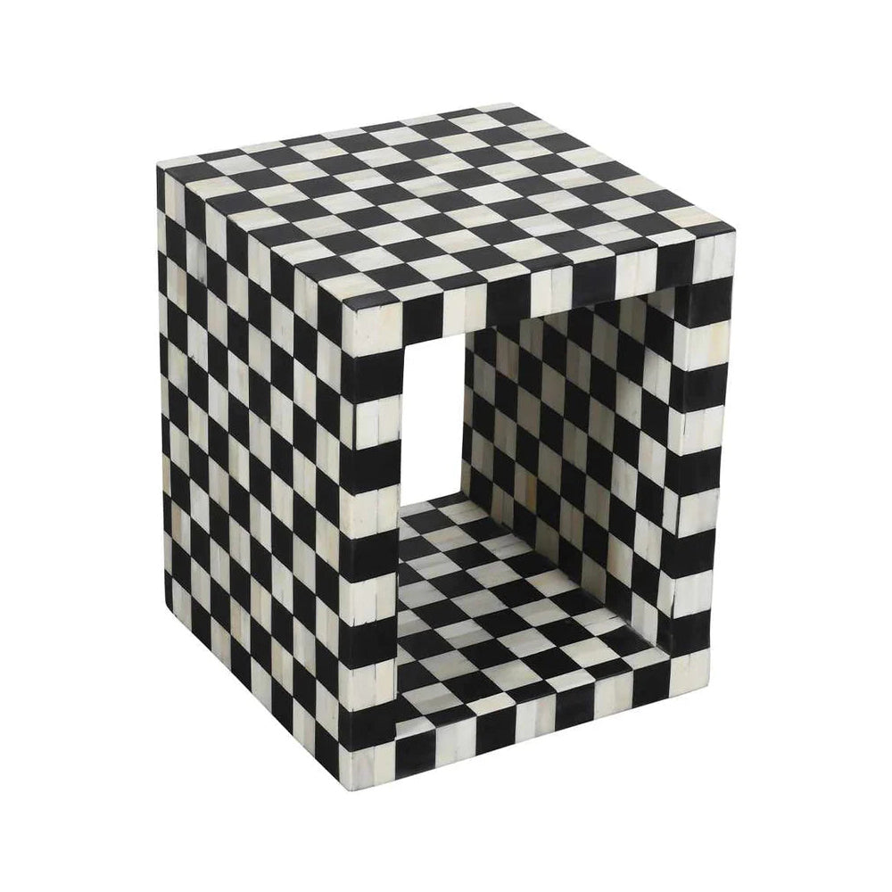 Regal Petal Inlay Black & White Side Table