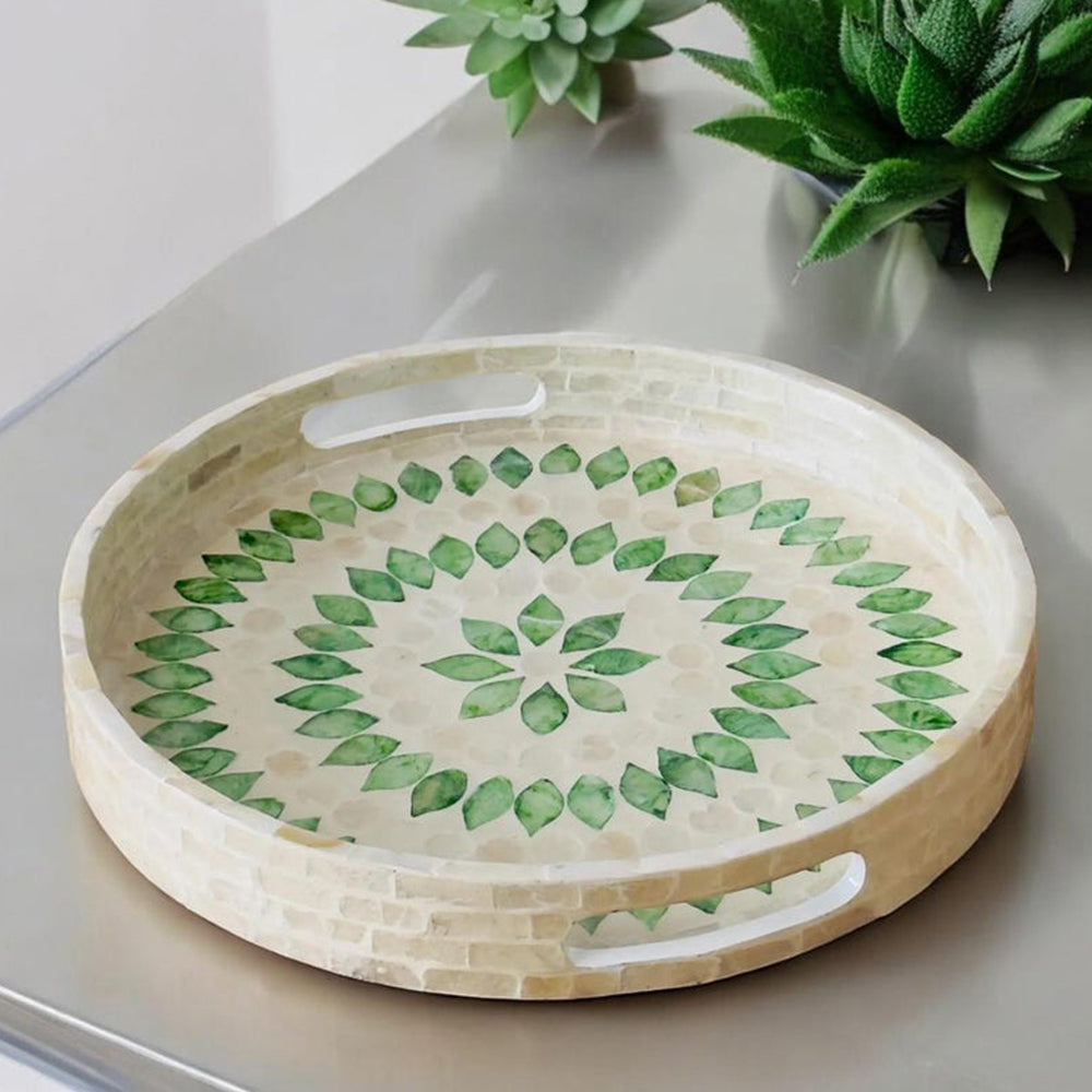 Stylish Decor White & Green Tray