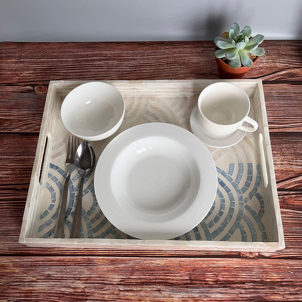 Indian Hub Design Light Blue & White Tray