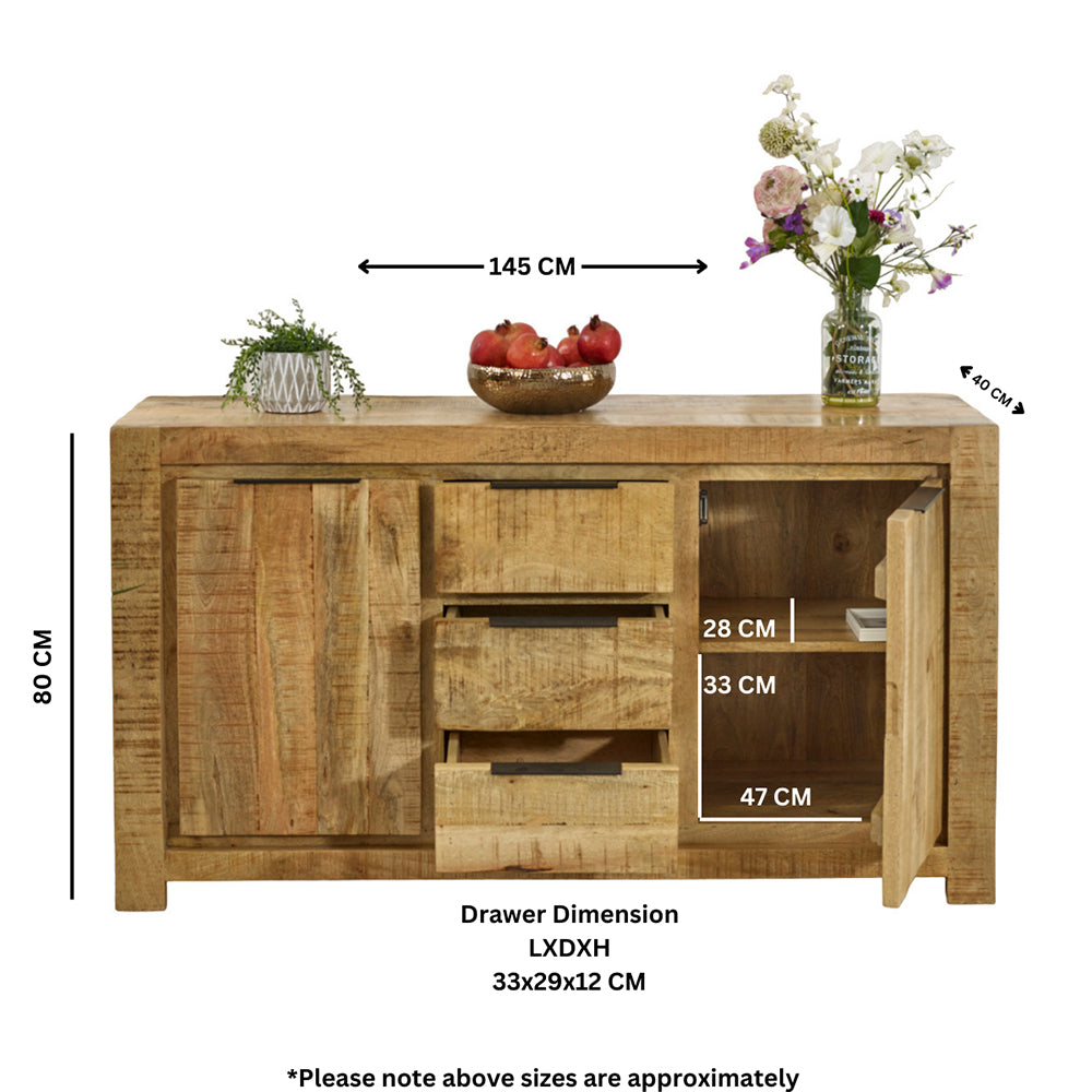 Rough Swan Timber Large Sideboard 2 Door 3 Drawer