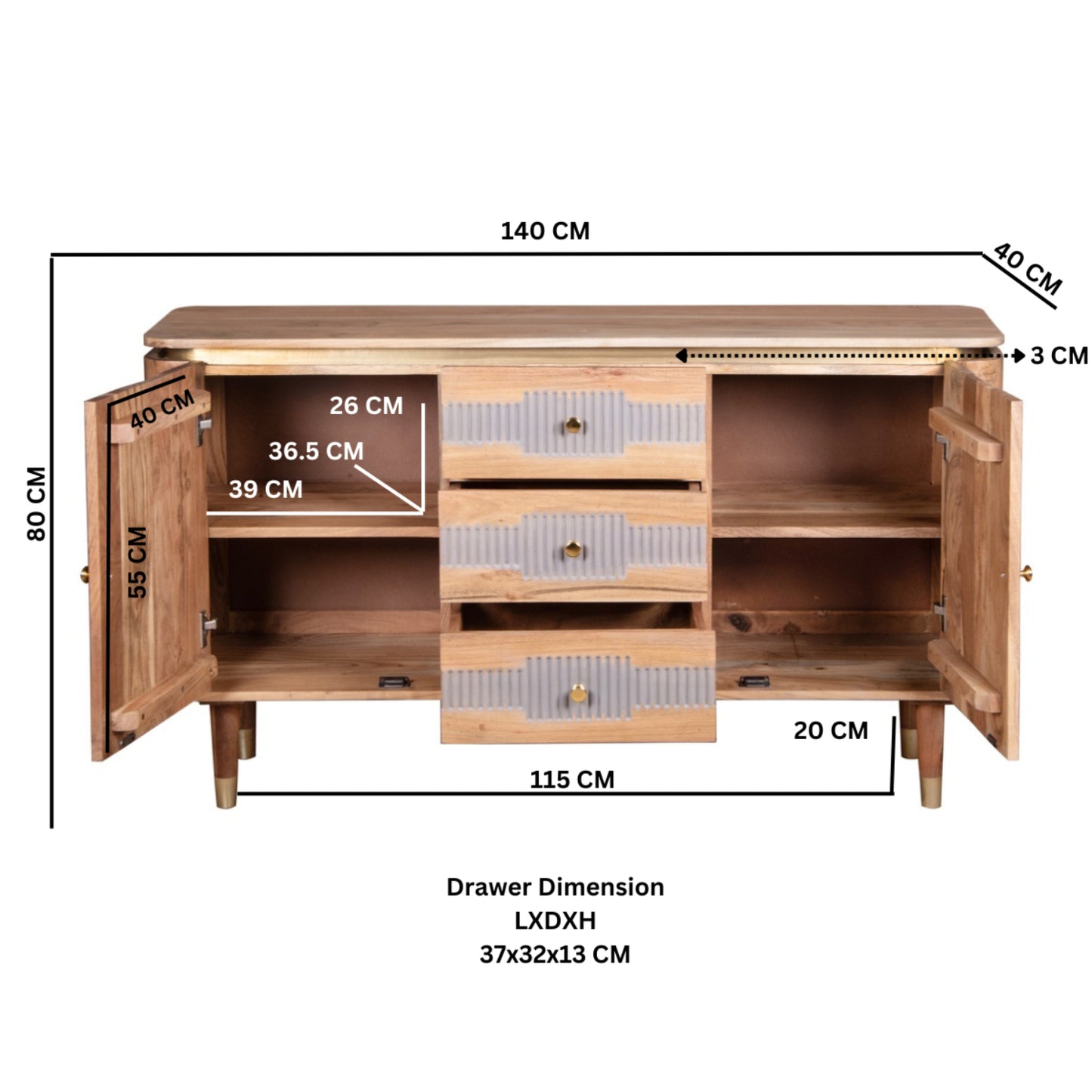 Baku Range 2 Doors 3 Drawers Large Sideboard