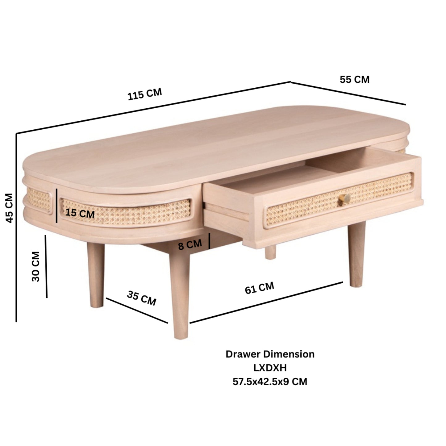 Franch Collection Cane 1 Drawer Coffee Table