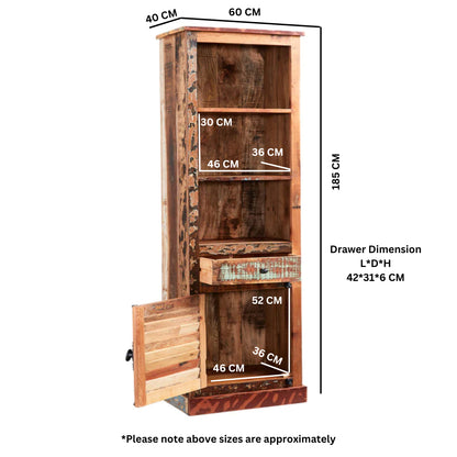 Reclaimed Style Narrow Bookcase 1 Drawer & 1 Door