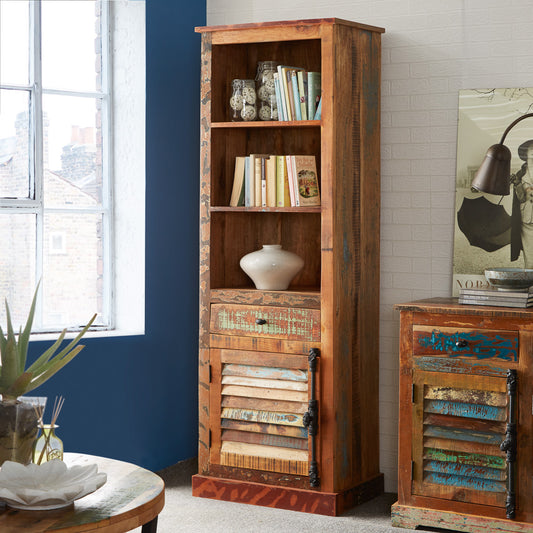 Reclaimed Style Narrow Bookcase 1 Drawer & 1 Door