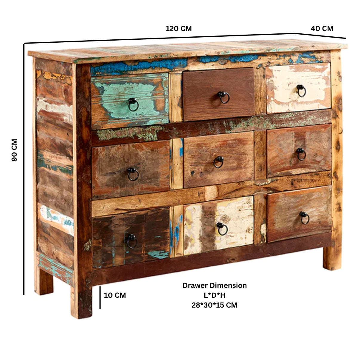 Reclaimed Style 9 Drawer Chest