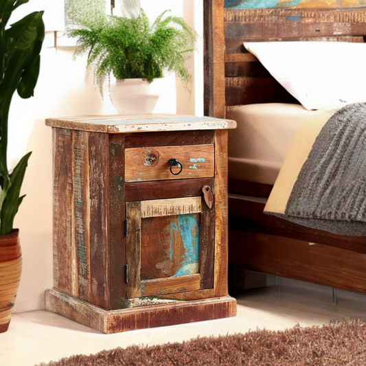 Reclaimed Style Bedside Table 1 Drawer & 1 Door