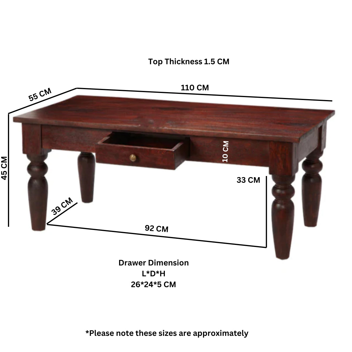 Maharaja Dark Coffee Table With 1 Drawer