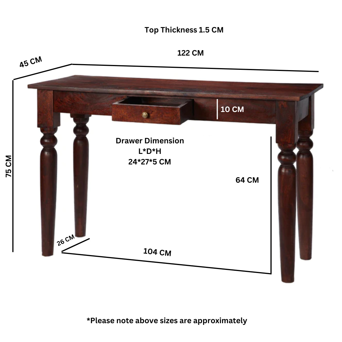 Maharaja Dark Writing Desk With 1 Drawer