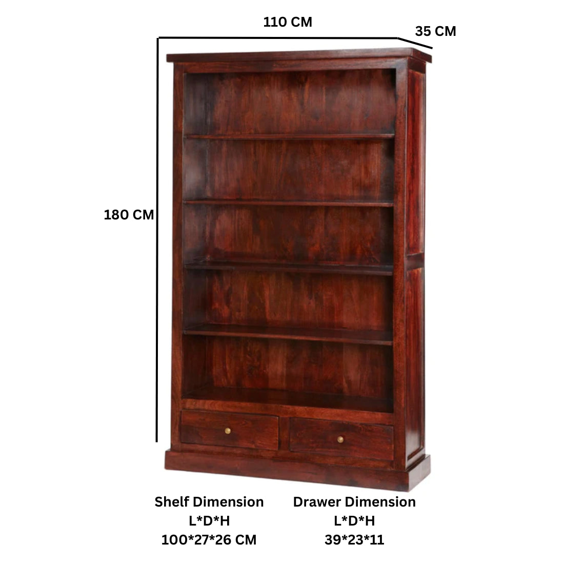 Maharaja Dark Large Bookcase With 2 Drawer