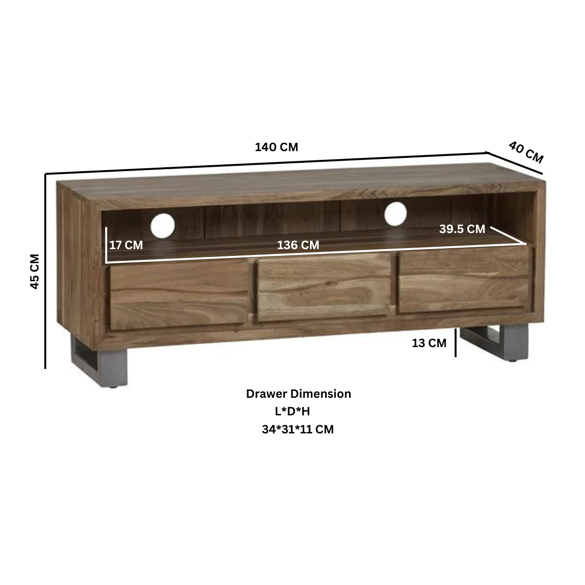 Live Edge Live Style Media Unit With 3 Drawer