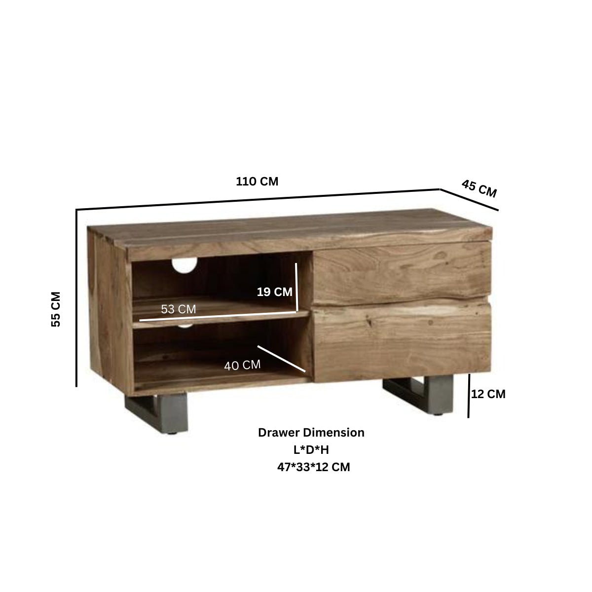 Live Edge Live Style 2 Drawer Small Tv