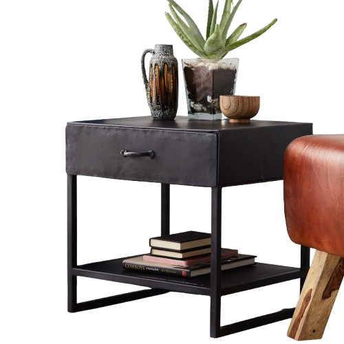 Industrial Range Iron Bedside Table With 1 Drawer