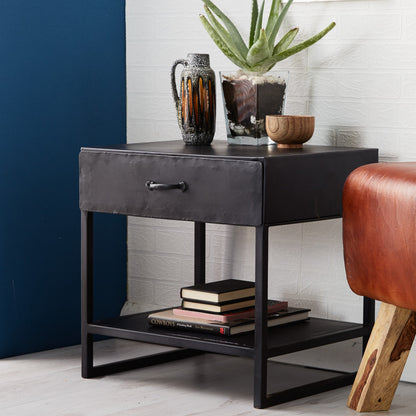 Industrial Range Iron Bedside Table With 1 Drawer