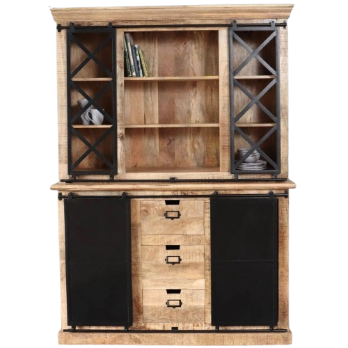 Industrial Range Crockery Cabinet Large 3 Drawer With Double Sliding Doors