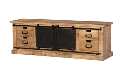Industrial Range 4 Drawer TV Board With Iron Sliding Doors Design