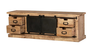 Industrial Range 4 Drawer TV Board With Iron Sliding Doors Design