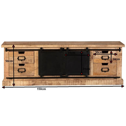 Industrial Range 4 Drawer TV Board With Iron Sliding Doors Design