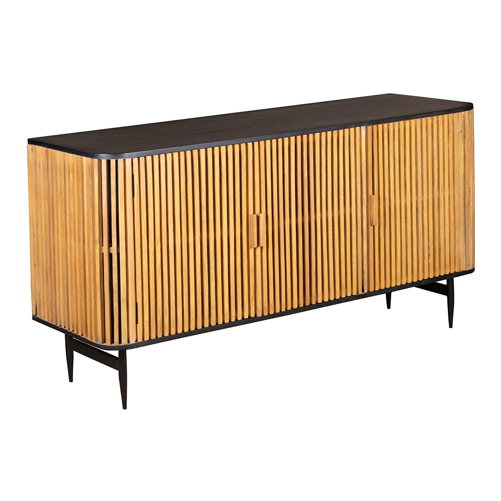Stylish Round Sideboard With Grooved Front